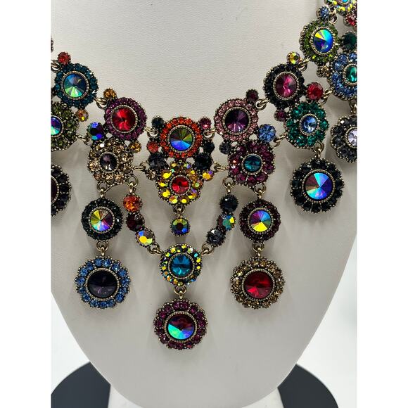 NATASHA COUTURE Multicolor Crystal Designer Layered Bib Statement Necklace - Picture 2 of 10